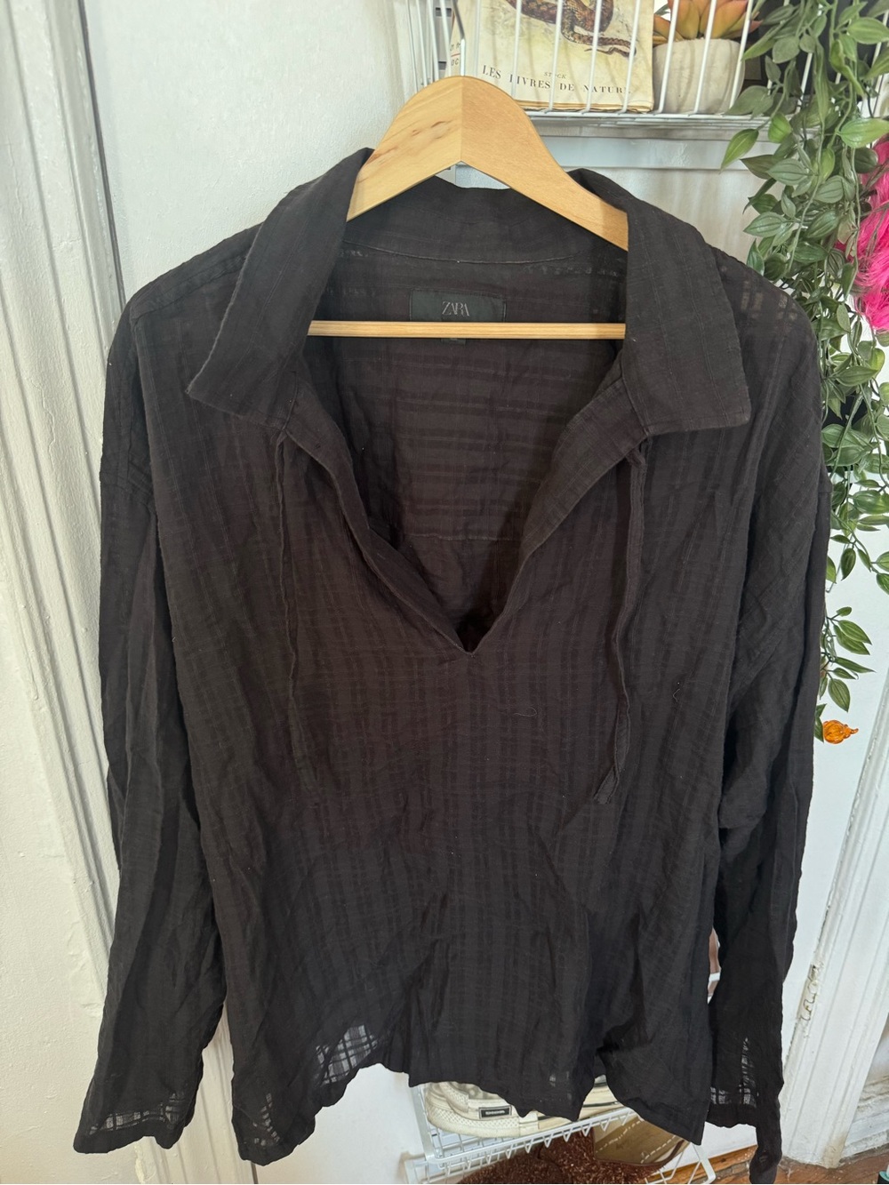 Zara Black Casual Long-Sleeve Button Down Shirt